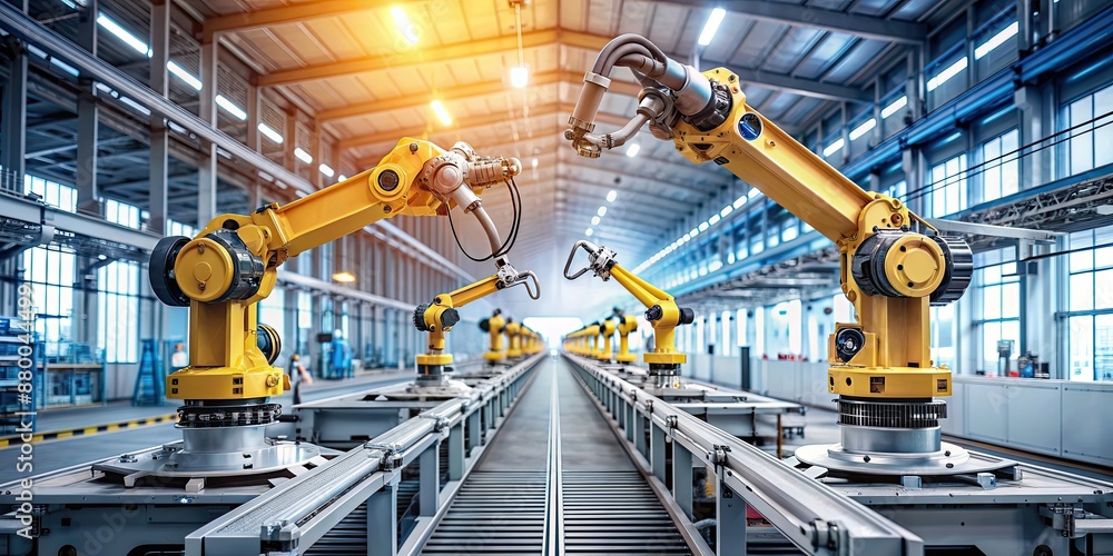 Futuristic robotic arm manufacturing process in a high-tech factory, robotic arm, automation, technology Futuristic robotic arm manufacturing process in a high-tech factory, robotic arm, automation, technology
