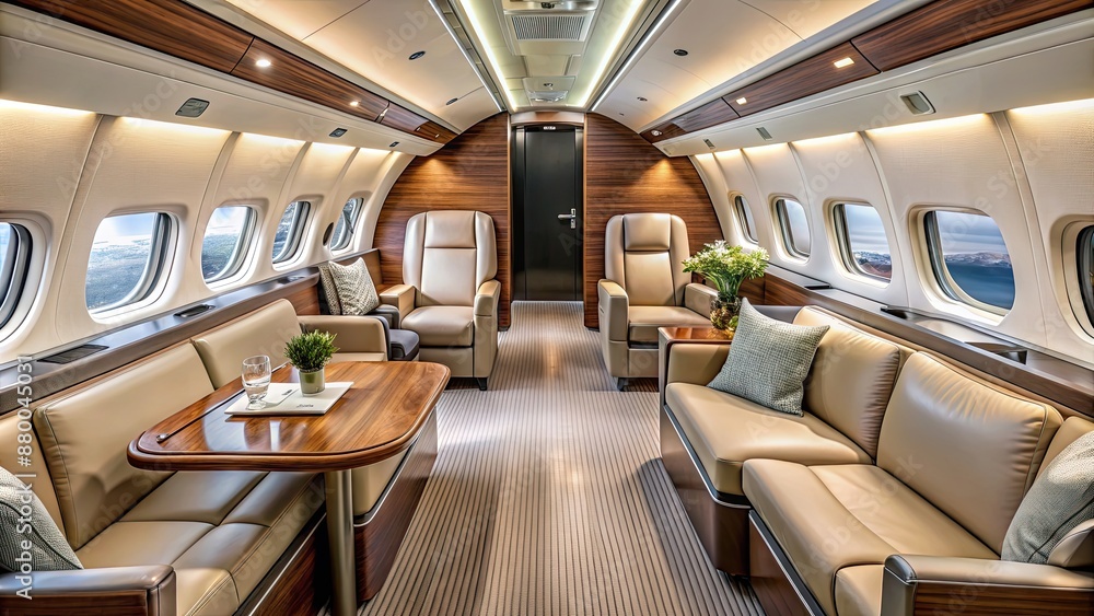 Luxurious private jet interior with spacious seating and modern amenities for ultimate comfort and style , private jet Luxurious private jet interior with spacious seating and modern amenities for ultimate comfort and style , private jet