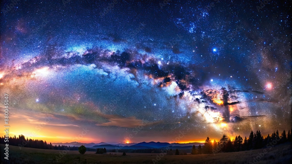 Panoramic view of a breathtaking night starry sky, starry, night, panoramic, view, sky, stars, galaxy, space Panoramic view of a breathtaking night starry sky, starry, night, panoramic, view, sky, stars, galaxy, space