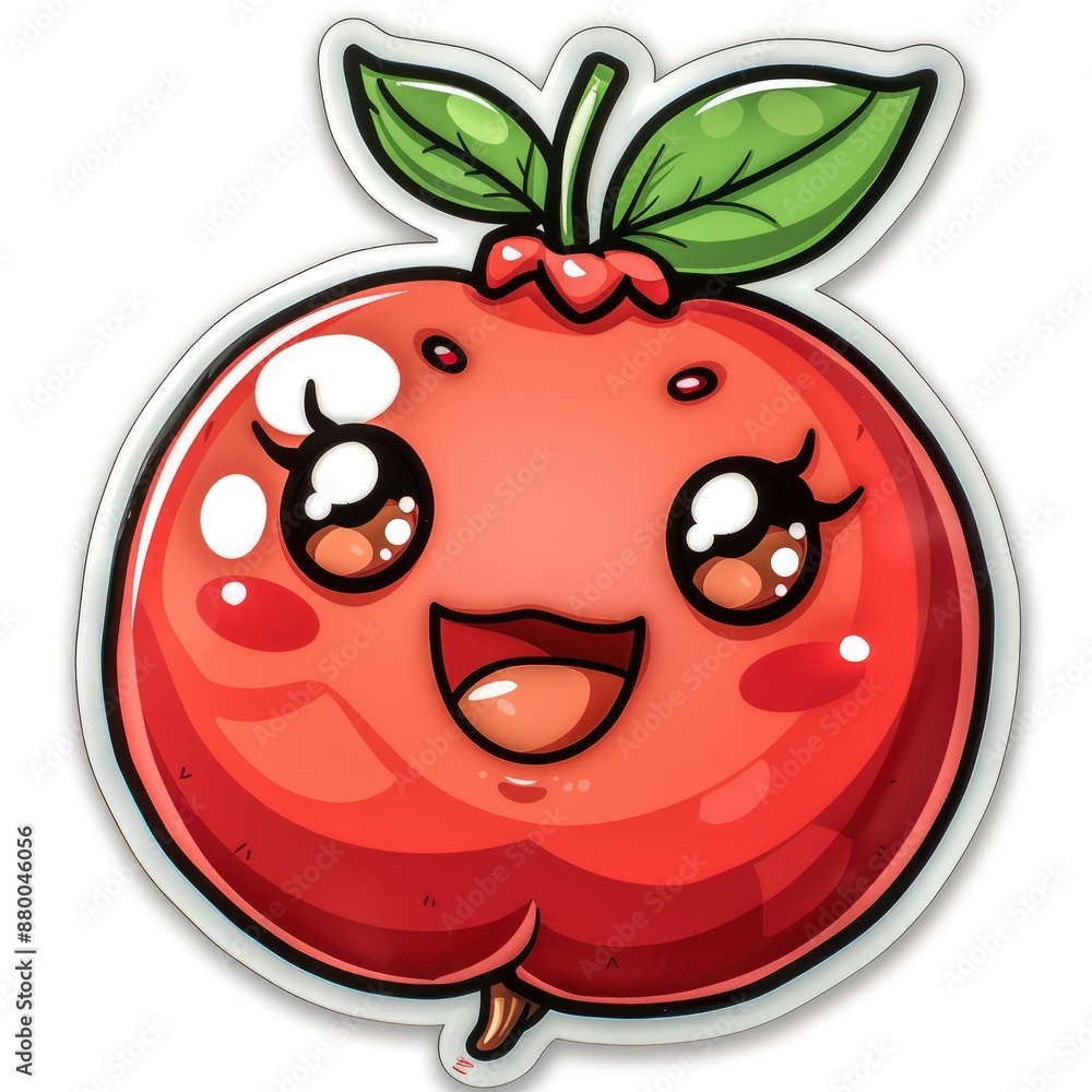Obraz premium cute pomegranate sticker, kawaii, functionality stickers, sticker outline, simple background, character, shape
