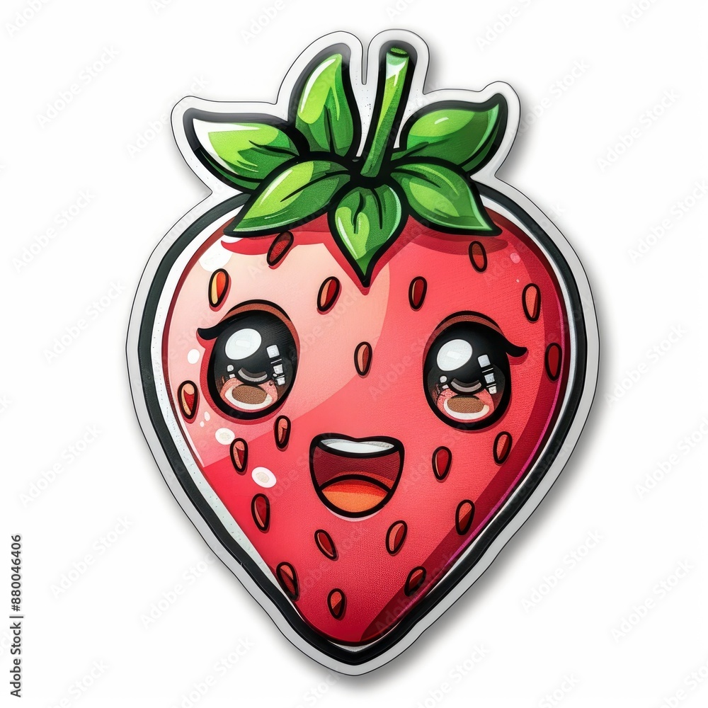 Obraz premium cute strawberry sticker, kawaii, functionality stickers, sticker outline, simple background, character, shape