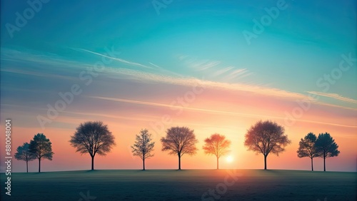 Minimal sunset landscape background with soft pastel colors and silhouettes of trees, sunset, landscape, minimal, background, soft © Sujid