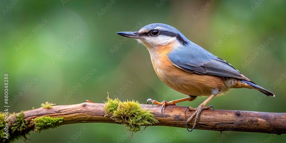 Fototapeta premium Eurasian Nuthatch perched on a tree branch in a forest setting, bird, wildlife, nature, nuthatch, Eurasian, tree, branch