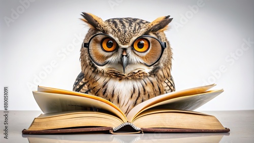 Wallpaper Mural Owl sits reading an open book, glasses resting on its beak, owl, reading, book, education, wise, literature, knowledge Torontodigital.ca