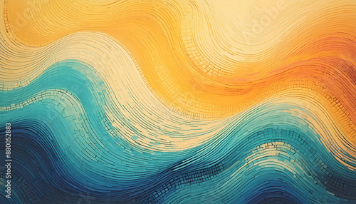 Colorful mural texture  abstract wallpaper wall background of a wave Wave mural on a red brick Street art depicting a 3d wave photo