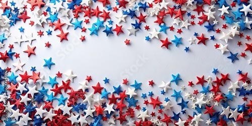 Festive background with star-shaped confetti in red, white