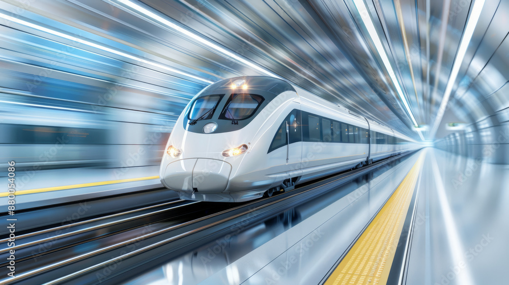 Fototapeta premium High-speed trains in advanced terminal, transportation solutions in logistics