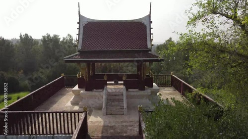 Aerial Panning Shot Of Famous Buddhist Temple , Ben Shemen Forest, Israel photo