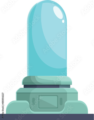 Futuristic cryogenic chamber holding glowing substance, isolated on white background