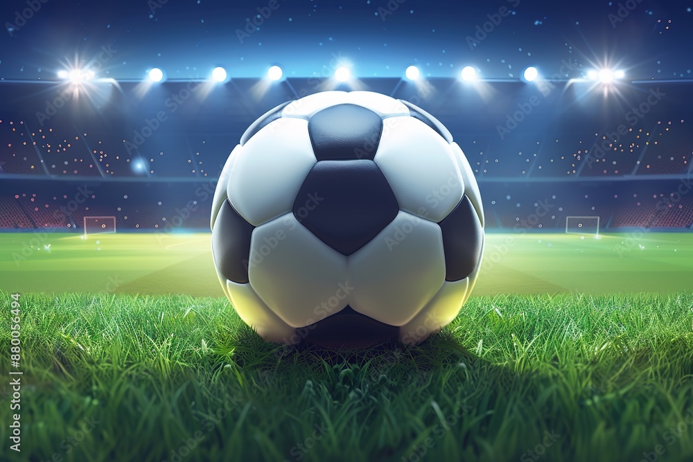 Fototapeta premium soccer ball football sport stadium grass game field green competitive goal night light leisure team play ground activity playground background