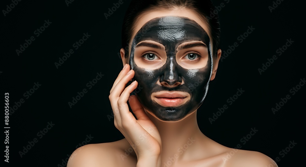 Woman with charcoal face mask. Skin care concept. Woman with charcoal face mask. Skin care concept.