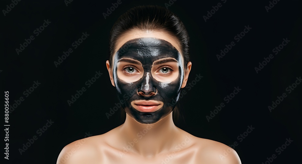 Woman with charcoal face mask. Skin care concept. Woman with charcoal face mask. Skin care concept.