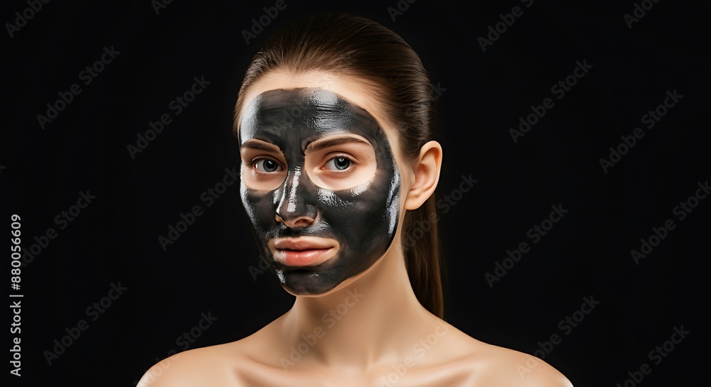 Woman with charcoal face mask. Skin care concept. Woman with charcoal face mask. Skin care concept.