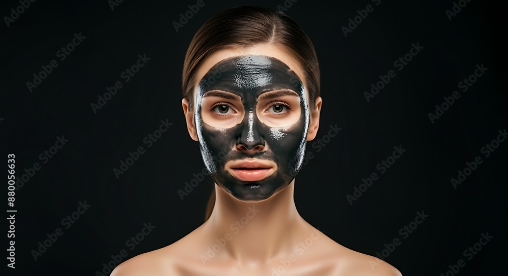 Woman with charcoal face mask. Skin care concept. Woman with charcoal face mask. Skin care concept.
