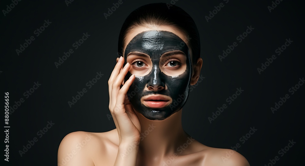 Woman with charcoal face mask. Skin care concept. Woman with charcoal face mask. Skin care concept.