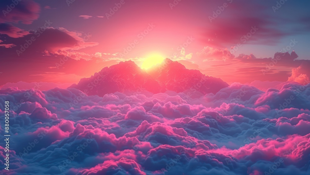 Fototapeta premium Sunrise Over Mountains and Clouds