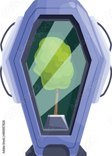 Futuristic greenhouse protecting a small tree growing inside, concept for environmental protection or climate change