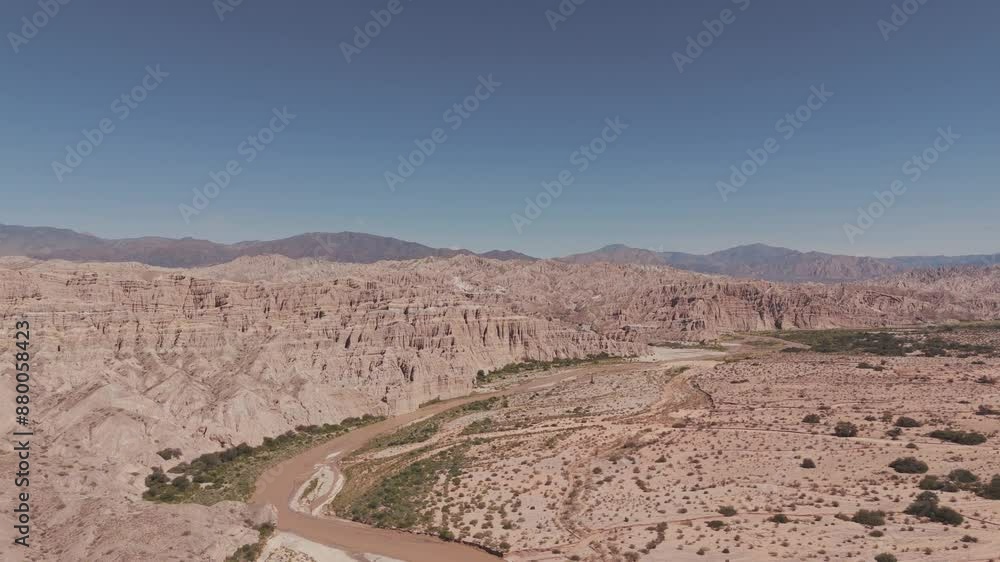 Beautiful rock formations viewed from a drone in the northern province of Salta, Argentina. Near Cafayate. Drone 4k. Beautiful rock formations viewed from a drone in the northern province of Salta, Argentina. Near Cafayate. Drone 4k.