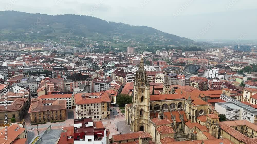 Rising drone,aerial Oviedo City centre Spain Rising drone,aerial Oviedo City centre Spain