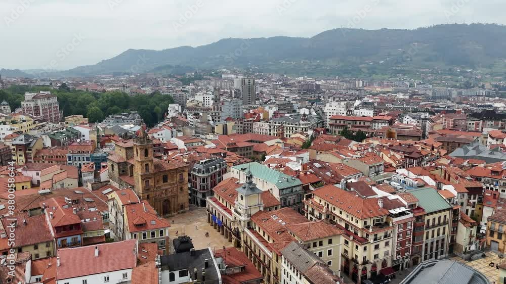 Panning drone aerial Oviedo City centre Spain drone,aerial 4K footage Panning drone aerial Oviedo City centre Spain drone,aerial 4K footage