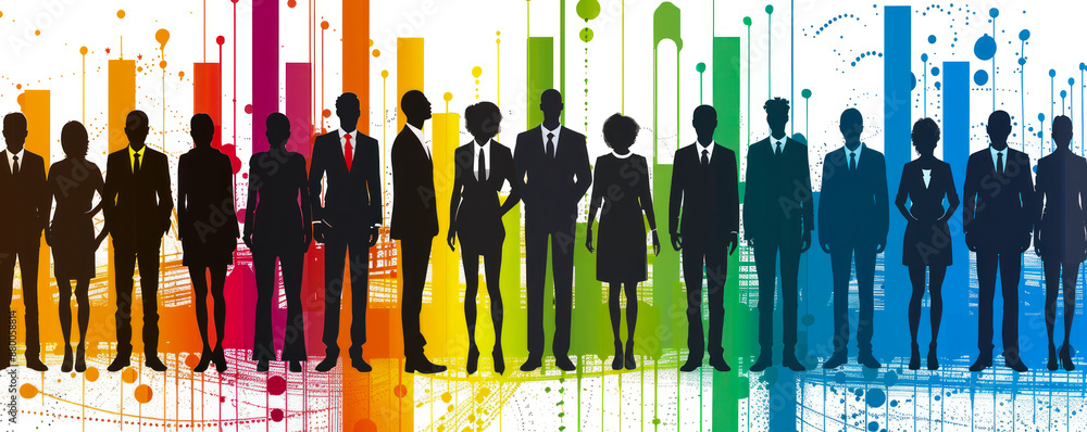 A group of people are standing in a line, with some wearing ties. Concept of unity and professionalism, as the people are all dressed similarly and appear to be working together A group of people are standing in a line, with some wearing ties. Concept of unity and professionalism, as the people are all dressed similarly and appear to be working together