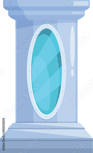 Futuristic cryogenic chamber holding a human body is standing on a platform