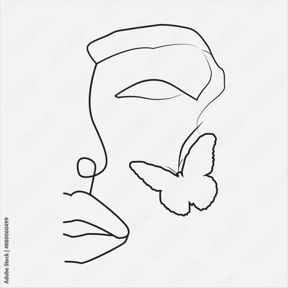 Print Women face line art isulated on white background Print Women face line art isulated on white background