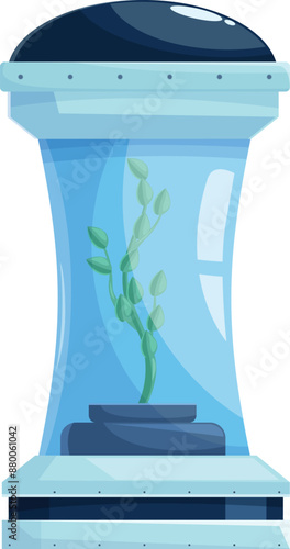 Futuristic laboratory device growing a genetically modified plant