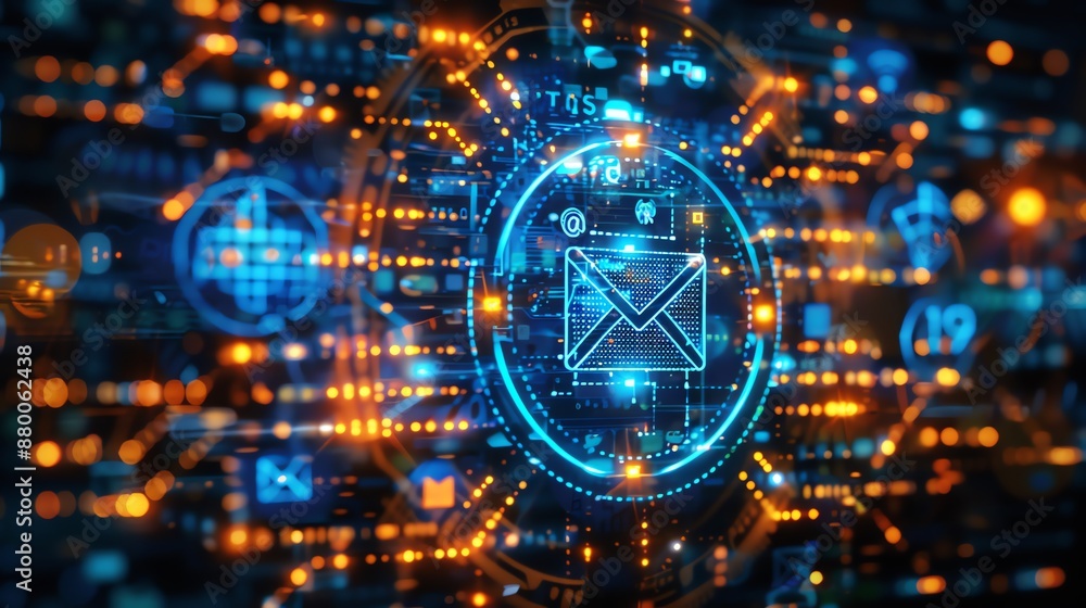 Abstract Digital Network with Email Icon. Abstract Digital Network with Email Icon.