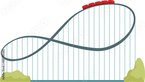 Roller coaster is going through a loop on a beautiful summer day