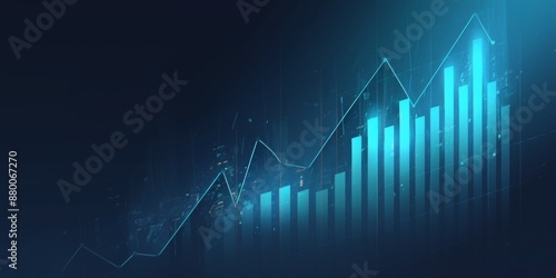 Minimalistic Blue Stock Market Growth Digital Background with Glowing Bar Graph © JH