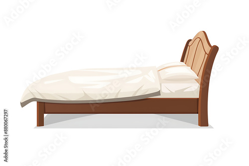 Isometric double bed with two pillows. Vector illustration isolated on white background.