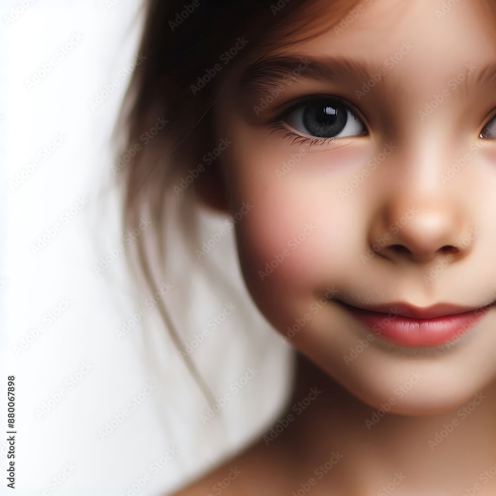 young girl's face filling the frame against a clean, white background. young girl's face filling the frame against a clean, white background.