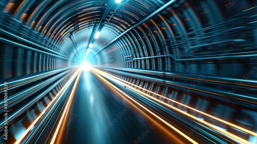 Futuristic tunnel with vibrant neon lights and blurred motion creating a sense of high-speed travel and advanced technology. Futuristic tunnel with vibrant neon lights and blurred motion creating a sense of high-speed travel and advanced technology.