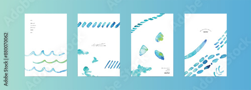 水彩画。水彩タッチのベクター幾何学イラスト。夏の抽象画背景テンプレート。Watercolor painting. Vector geometric illustration with watercolor touch. Summer abstract painting background template.