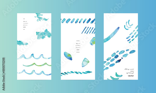 水彩画。水彩タッチのベクター幾何学イラスト。夏の抽象画背景テンプレート。Watercolor painting. Vector geometric illustration with watercolor touch. Summer abstract painting background template.