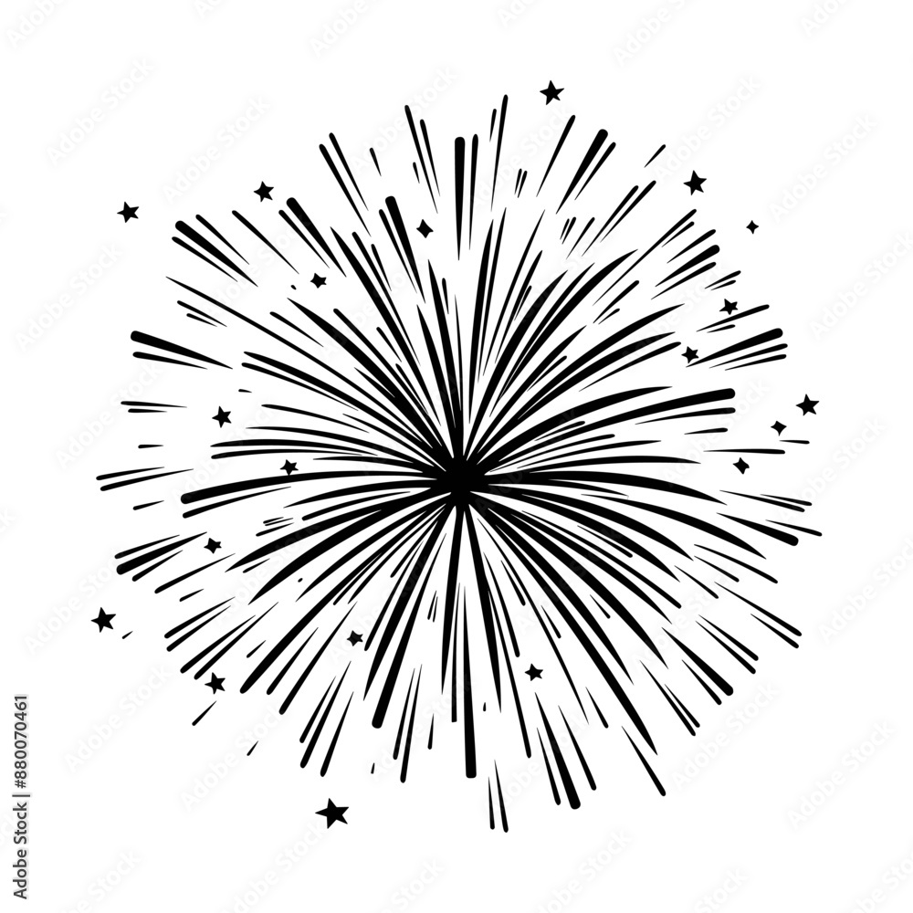 Obraz premium vector fireworks, black and white, white background, stamp