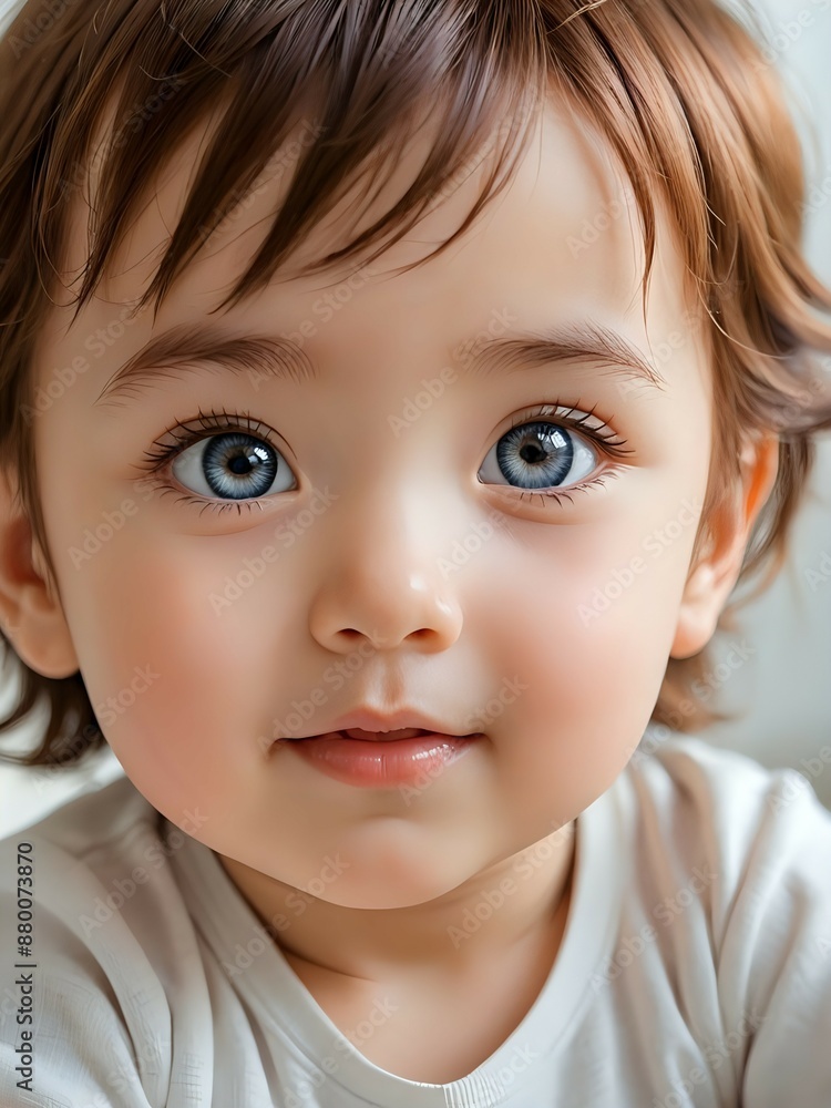 Close-up portrait of a cute baby's face, looking directly at the viewer, with a sweet smile and sparkling eyes Close-up portrait of a cute baby's face, looking directly at the viewer, with a sweet smile and sparkling eyes