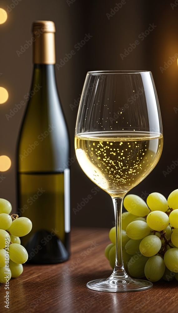 Fototapeta premium A White Wine Glass With Grapes Background - Portrait