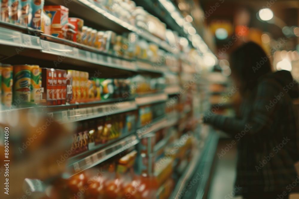 A woman is shopping in a store and is looking at the beverage section A woman is shopping in a store and is looking at the beverage section