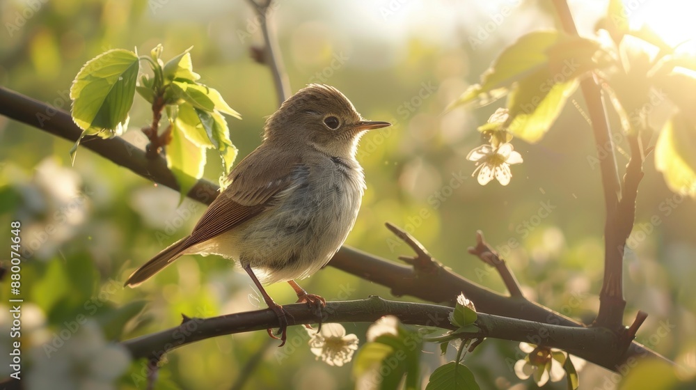 A charming tiny bird perched on a twig