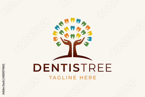 Teeth and hand tree logo design