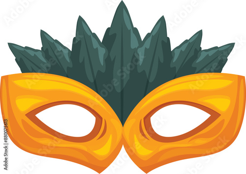 Yellow carnival mask with feathers is preparing for mardi gras celebration