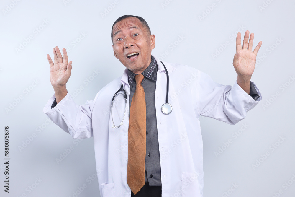 Surprised Senior Doctor Man Wear Coat And Stethoscope Isolated On White Background Surprised Senior Doctor Man Wear Coat And Stethoscope Isolated On White Background