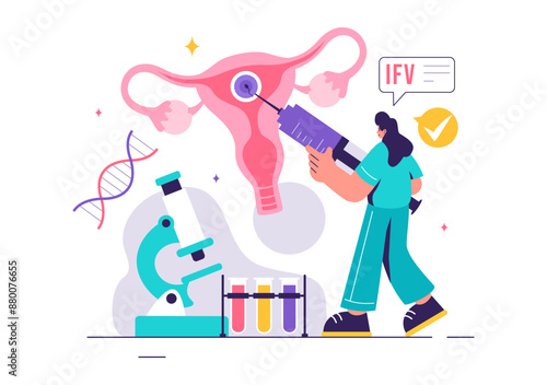 IVF or In Vitro Fertilization Vector Illustration for Artificial Insemination, Focusing on Pregnancy and Doctors' Research of Fertilized Eggs