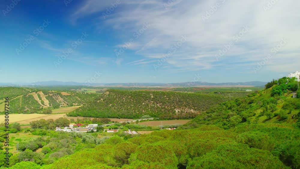Aerial view of surrounding area of Vejer de La Frontera, Spain, moving forward Aerial view of surrounding area of Vejer de La Frontera, Spain, moving forward
