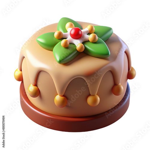 3D render of Christmas cupcakes and traditional cakes. Trendy clipart of festive desserts like Panettone and Buche de Noel on transparent background.