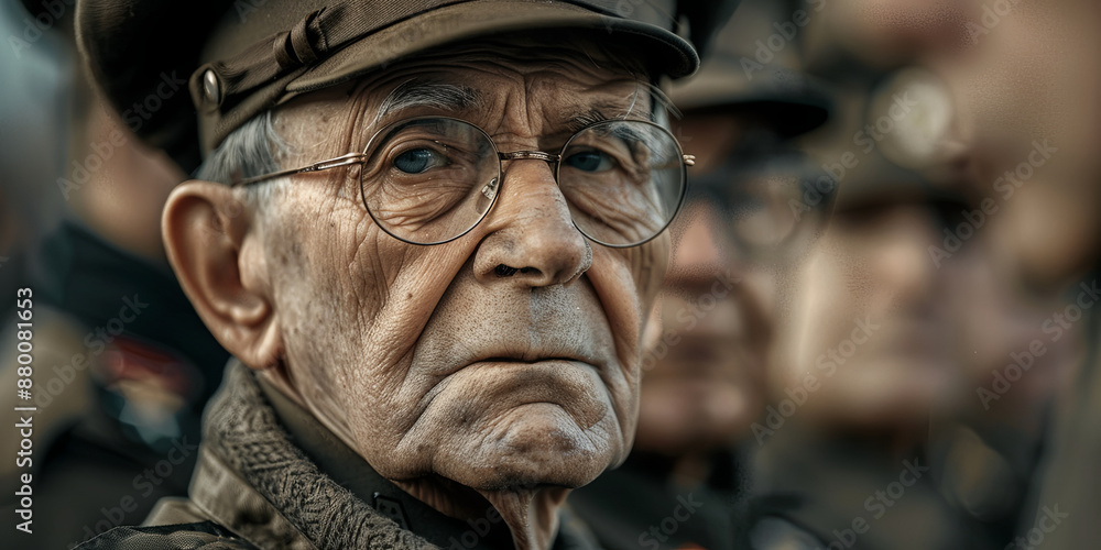 close up of elderly soldiers with glasses, generative AI close up of elderly soldiers with glasses, generative AI