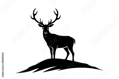 A majestic stag standing on a hilltop silhouette vector art illustration