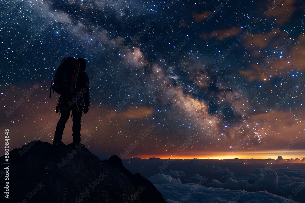 Silhouette of a Hiker Under the Milky Way Silhouette of a Hiker Under the Milky Way